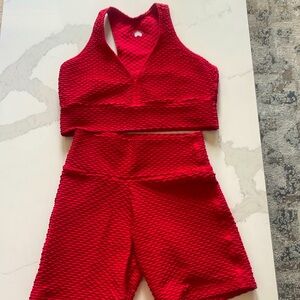 Red Booty by Brabants biker short and sports bra matching set